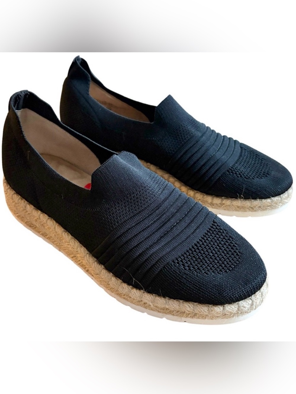 Adrienne Vittadini Niko slip-on sneakers black fabric woven espadrille Size 10